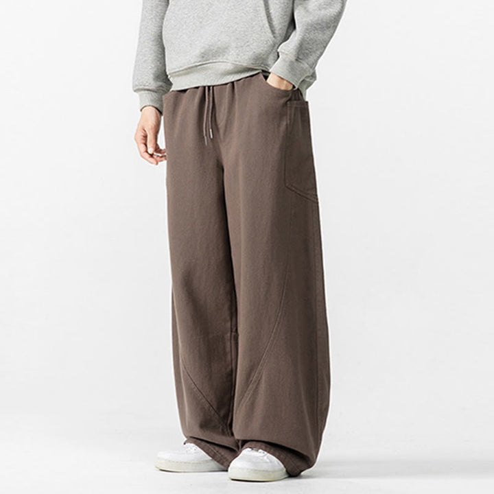 Pantaloni da uomo in cotone con coulisse e tasche, Buddha Stones Fall Pure Color - image 4