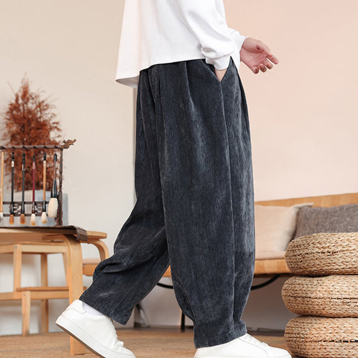 Pantaloni da uomo in cotone con tasche, casual, tinta unita e design semplice, con Buddha Stones - image 23