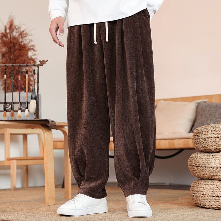 Pantaloni da uomo in cotone con tasche, casual, tinta unita e design semplice, con Buddha Stones - Marrone sella - US/UK/AU46, EU56 (5XL) - image 0