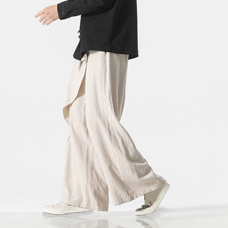 Pantaloni da uomo in cotone tinta unita con tasche e design asimmetrico con Buddha Stones - image 21