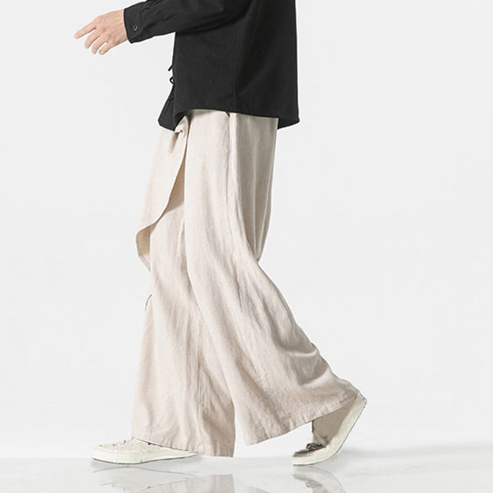 Pantaloni da uomo in cotone tinta unita con tasche e design asimmetrico con Buddha Stones - image 21