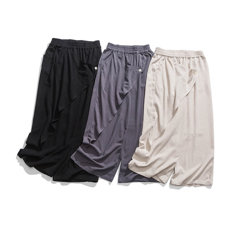 Pantaloni da uomo in cotone tinta unita con tasche e design asimmetrico con Buddha Stones - image 32