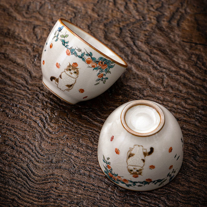 Tazza da tè Kung Fu con gatto e farfalla, Buddha Stones - Gatto 2,36 pollici*1,88 pollici*2,37 once (6 cm*4,8 cm*70 ml) - image 0