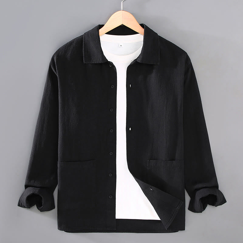 Camicia da uomo in cotone ramiè con maniche lunghe e bottoni, tinta unita, motivo Buddha Stones, con tasche - Nero - US/UK/AU42, EU52 (3XL) - image 9