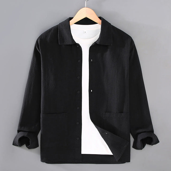 Camicia da uomo in cotone ramiè con maniche lunghe e bottoni, tinta unita, motivo Buddha Stones, con tasche - Nero - US/UK/AU42, EU52 (3XL) - image 9