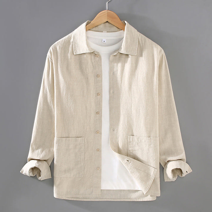 Camicia da uomo in cotone ramiè con maniche lunghe e bottoni, tinta unita, motivo Buddha Stones, con tasche - Biancheria - US/UK/AU42, EU52 (3XL) - image 0
