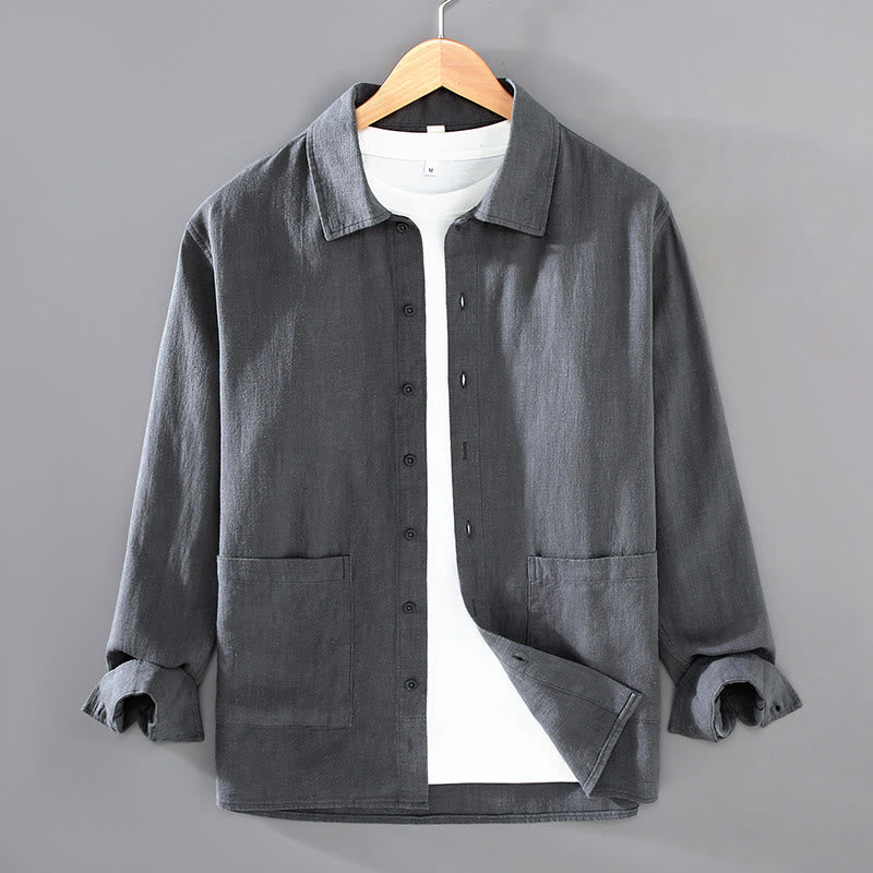 Camicia da uomo in cotone ramiè con maniche lunghe e bottoni, tinta unita, motivo Buddha Stones, con tasche - Grigio ardesia - US/UK/AU42, EU52 (3XL) - image 8