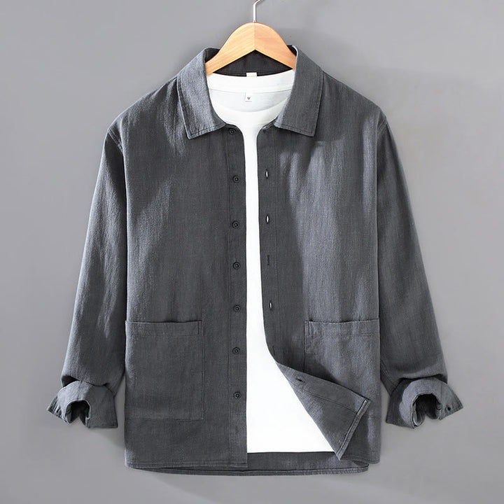Camicia da uomo in cotone ramiè con maniche lunghe e bottoni, tinta unita, motivo Buddha Stones, con tasche - Grigio ardesia - US/UK/AU42, EU52 (3XL) - image 8