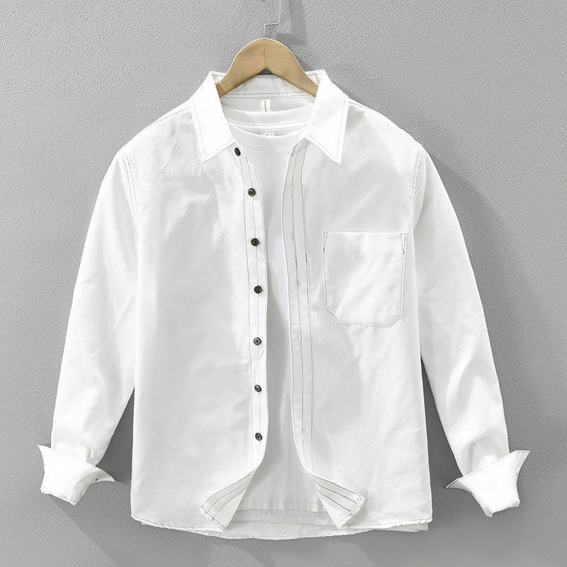 Camicia da uomo a maniche lunghe con bottoni Buddha Stones Commute e tasca - Bianco - US/UK/AU42, EU52 (3XL) - image 1