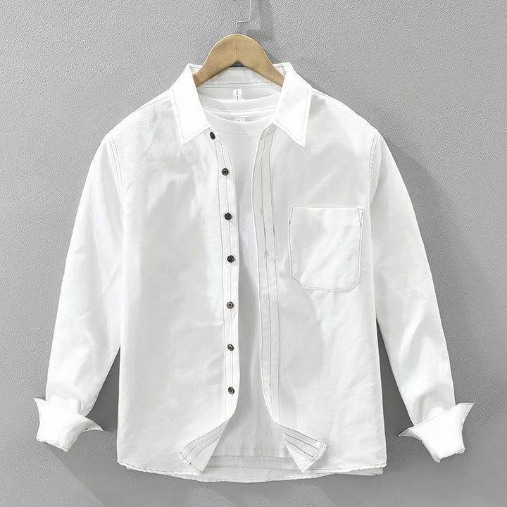Camicia da uomo a maniche lunghe con bottoni Buddha Stones Commute e tasca - Bianco - US/UK/AU42, EU52 (3XL) - image 1