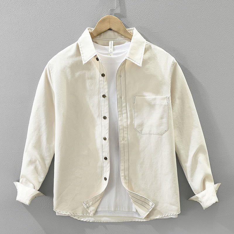 Camicia da uomo a maniche lunghe con bottoni Buddha Stones Commute e tasca - Beige - US/UK/AU42, EU52 (3XL) - image 4