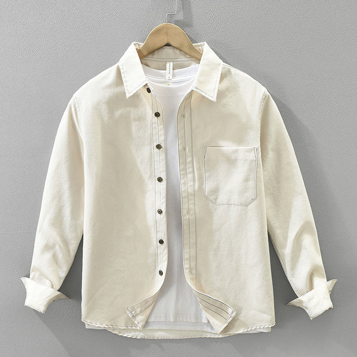 Camicia da uomo a maniche lunghe con bottoni Buddha Stones Commute e tasca - Beige - US/UK/AU42, EU52 (3XL) - image 4