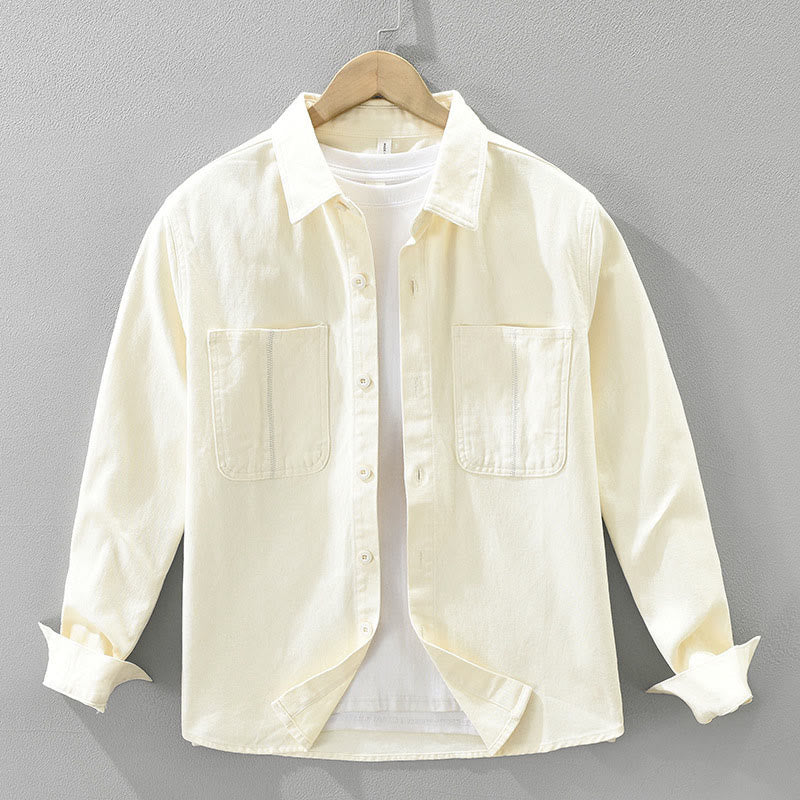 Camicia da uomo a maniche lunghe con bottoni Buddha Stones Spring Commute, in cotone, con tasche - Beige - US/UK/AU42, EU52 (3XL) - image 2