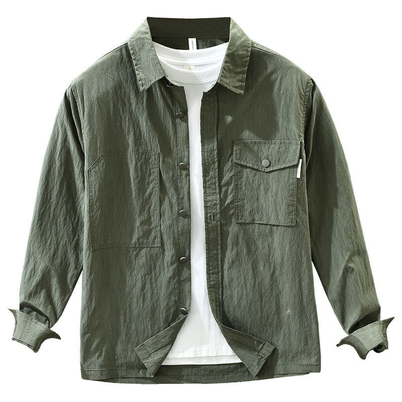 Camicia da uomo con tasche, maniche lunghe e bottoni, design semplice, motivo Buddha Stones Daily - image 13