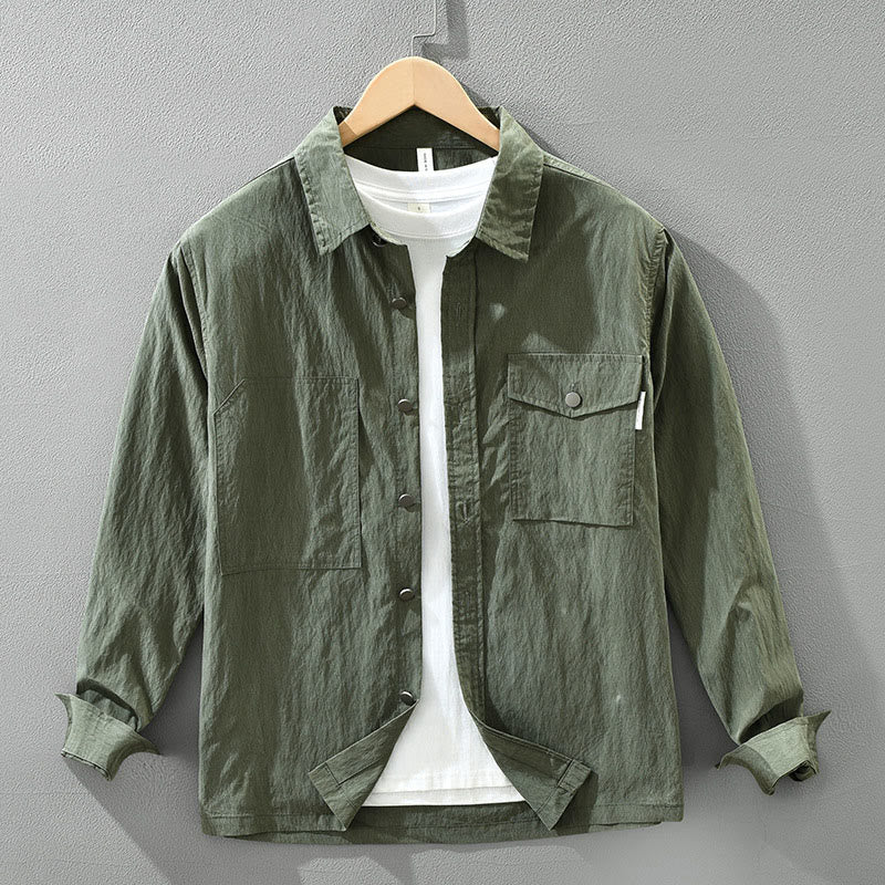 Camicia da uomo con tasche, maniche lunghe e bottoni, design semplice, motivo Buddha Stones Daily - Verde scuro - US/UK/AU42, EU52 (3XL) - image 0