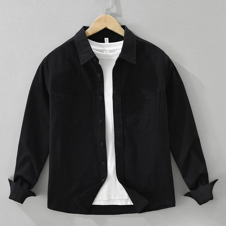 Camicia da uomo a maniche lunghe in puro cotone con tasche e bottoni semplici, motivo Buddha Stones Daily - Nero - US/UK/AU42, EU52 (3XL) - image 15