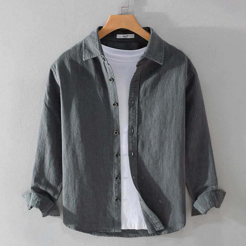 Camicia a maniche lunghe in cotone ramiè con bottoni a risvolto, colore puro, design semplice, da uomo, Buddha Stones - Grigio ardesia - US/UK/AU42, EU52 (3XL) - image 5