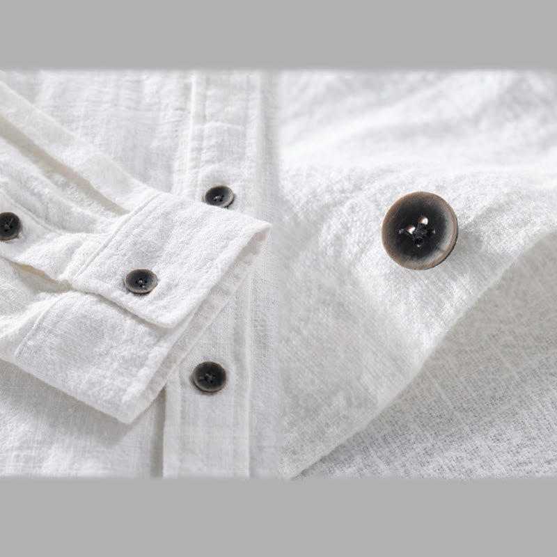 Camicia a maniche lunghe in cotone ramiè con bottoni a risvolto, colore puro, design semplice, da uomo, Buddha Stones - image 13