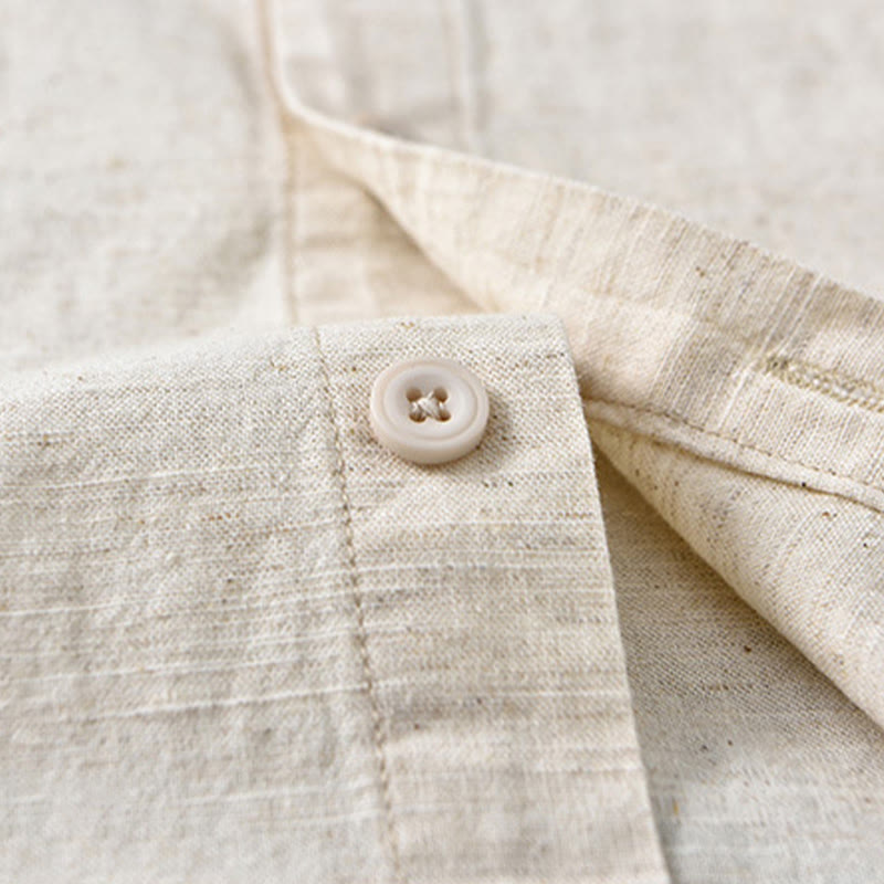 Camicia a maniche lunghe in cotone e lino con colletto rialzato, da uomo, modello Buddha Stones , primavera, colore puro - image 12
