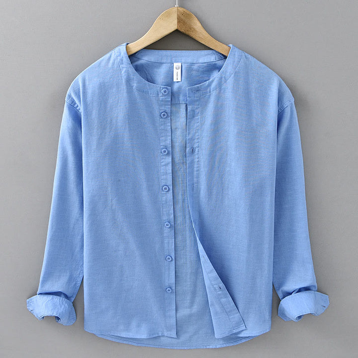 Camicia a maniche lunghe in cotone e lino con colletto rialzato, da uomo, modello Buddha Stones , primavera, colore puro - DodgerBlue - US/UK/AU42, EU52 (3XL) - image 17