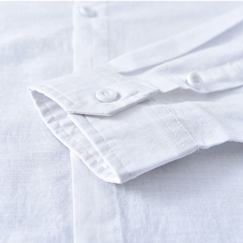 Camicia a maniche lunghe in cotone e lino con colletto rialzato, da uomo, modello Buddha Stones , primavera, colore puro - image 7