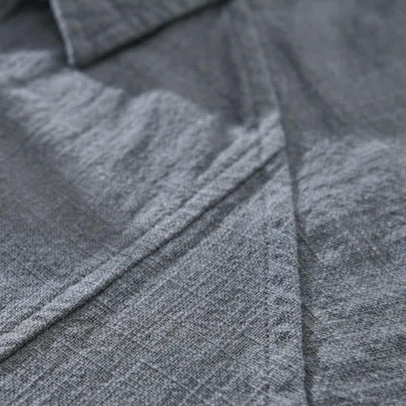 Camicia a maniche lunghe con risvolto e tasche in cotone ramiè tinta unita da uomo Buddha Stones - image 8