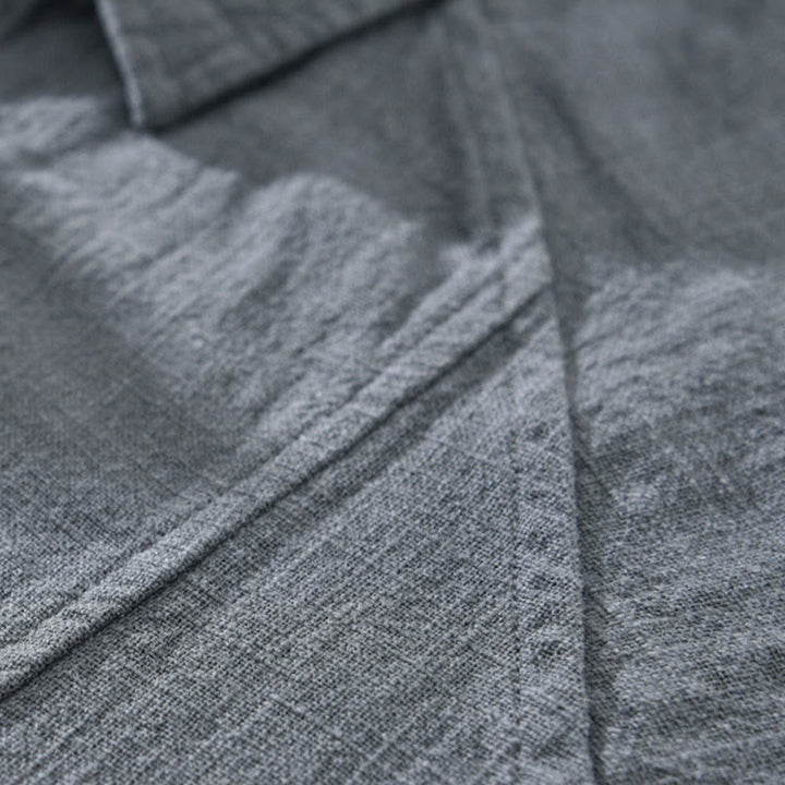 Camicia a maniche lunghe con risvolto e tasche in cotone ramiè tinta unita da uomo Buddha Stones - image 8