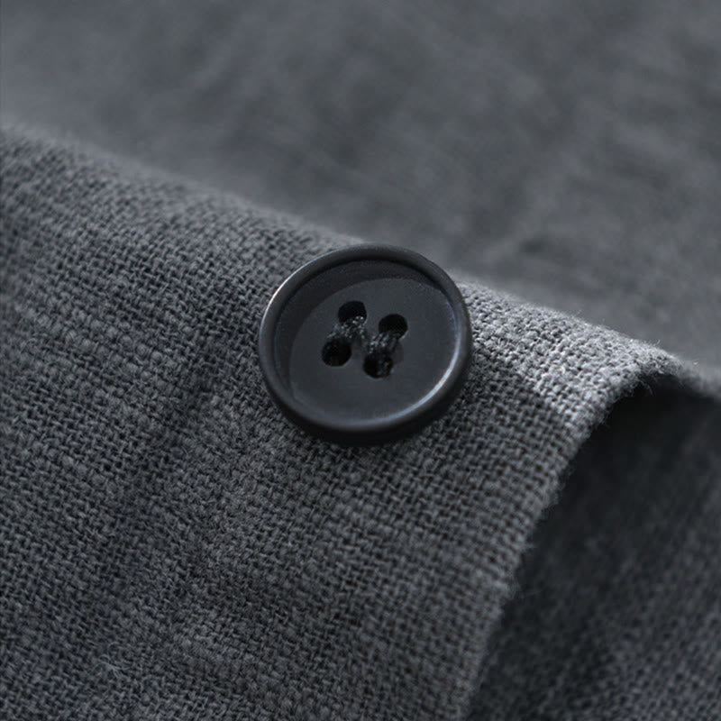 Camicia a maniche lunghe con risvolto e tasche in cotone ramiè tinta unita da uomo Buddha Stones - image 12