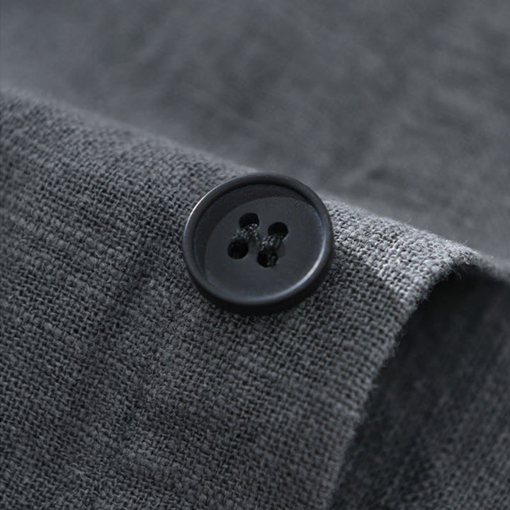 Camicia a maniche lunghe con risvolto e tasche in cotone ramiè tinta unita da uomo Buddha Stones - image 12
