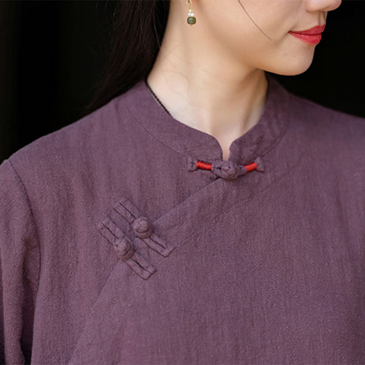 Buddha Stones midi in lino e cotone con maniche lunghe e tasche, motivo cinese a rana, motivo Buddha Stones Fall - image 14