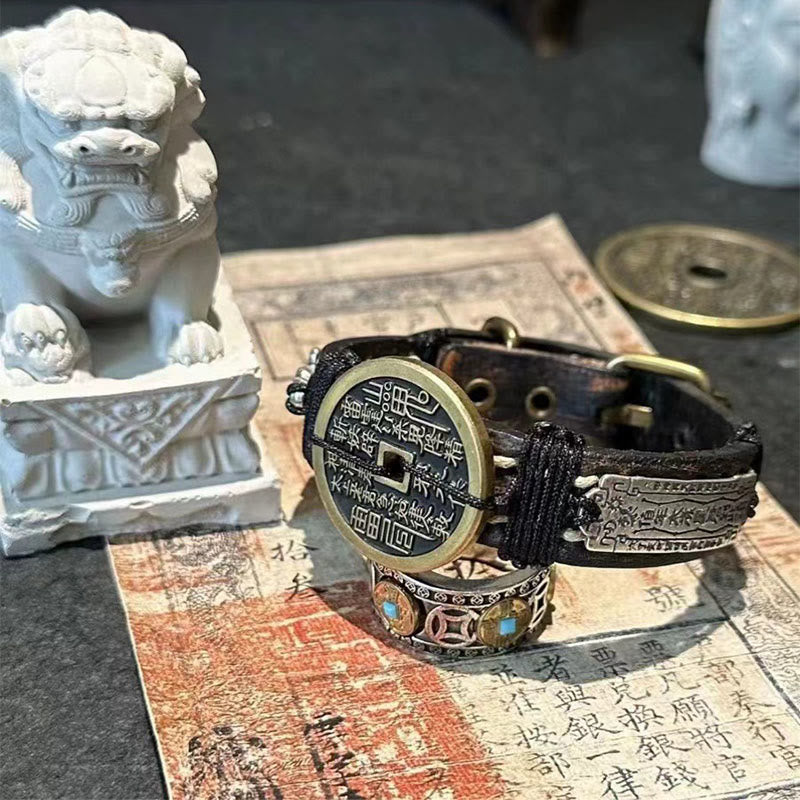 Bracciale con cinturino in pelle per orologio, Buddha Stones , fantasmi della montagna Pixiu, spendi soldi e portafortuna  - image 1