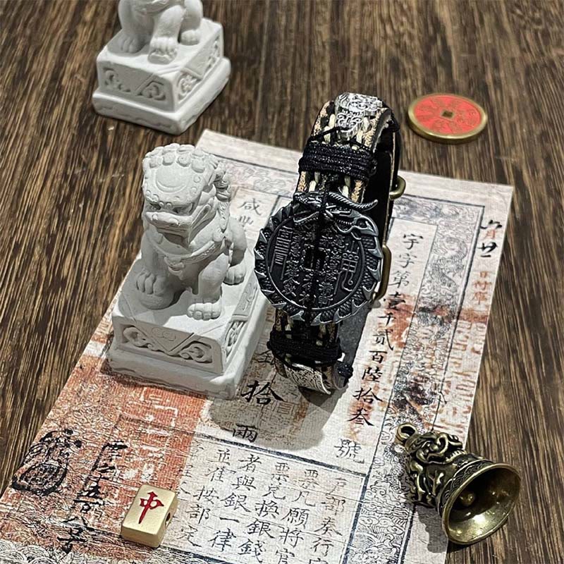 Bracciale con cinturino in pelle per orologio, Buddha Stones, drago, montagna Pixiu, fantasmi, spendi soldi, fortuna  - Fantasmi di montagna spendono soldi e drago (circonferenza del polso: 15-18 cm) - image 0