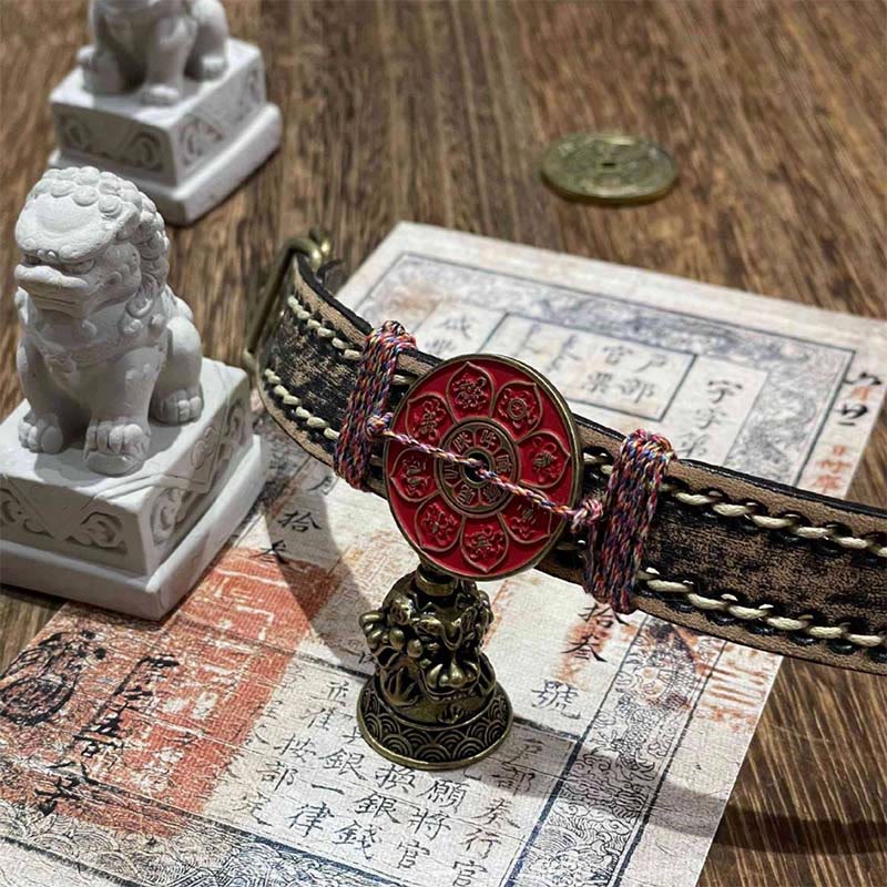 Bracciale con cinturino in pelle per orologio, benedizione, Buddha Stones, cinabro, loto, Om Mani Padme Hum  - image 2