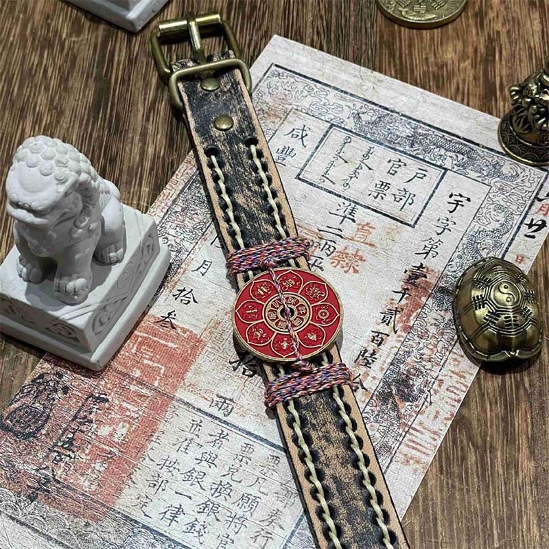 Bracciale con cinturino in pelle per orologio, benedizione, Buddha Stones, cinabro, loto, Om Mani Padme Hum  - image 3