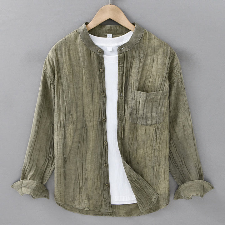 Camicie da uomo in lino ramiè con bottoni, maniche lunghe e pieghe, motivo Buddha Stones - GialloVerde - US/UK/AU42, EU52 (3XL) - image 5