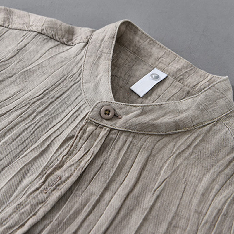 Camicie da uomo in lino ramiè con bottoni, maniche lunghe e pieghe, motivo Buddha Stones - image 10