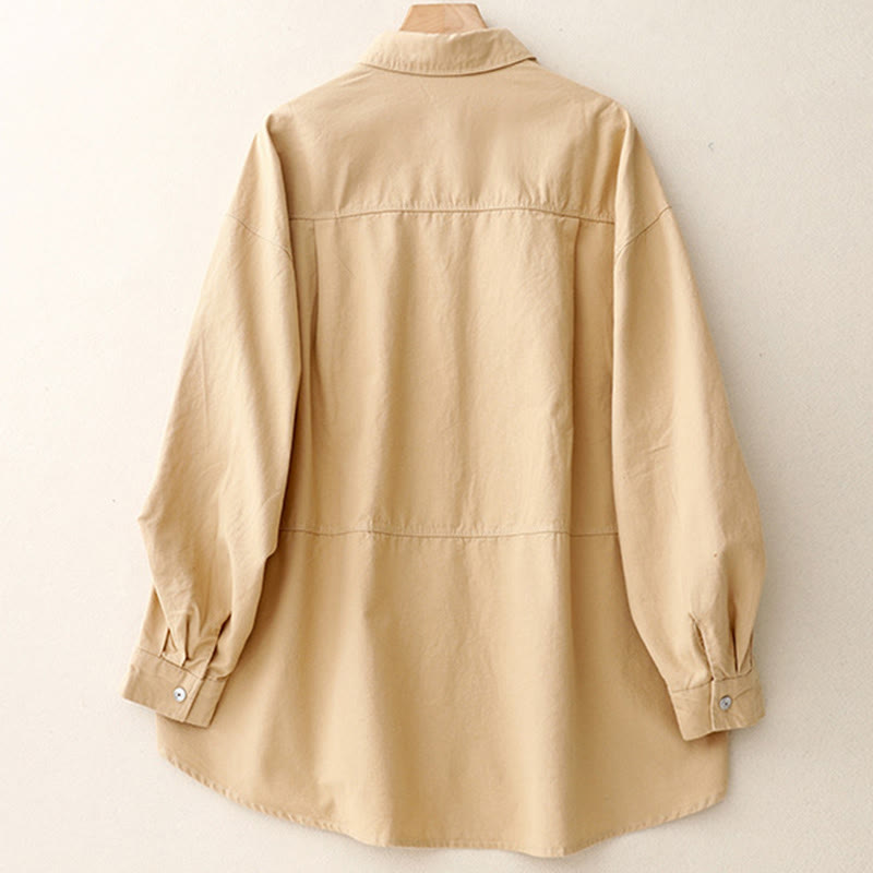 Camicia casual da donna in cotone tinta unita con colletto rialzato e maniche lunghe, motivo Buddha Stones - image 1