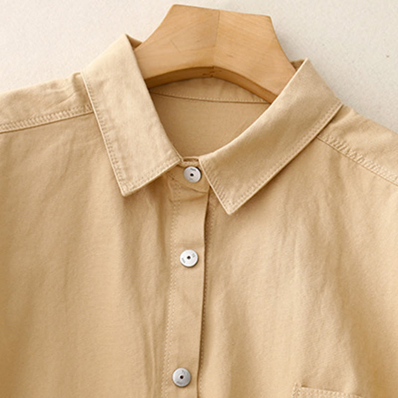 Camicia casual da donna in cotone tinta unita con colletto rialzato e maniche lunghe, motivo Buddha Stones - image 2