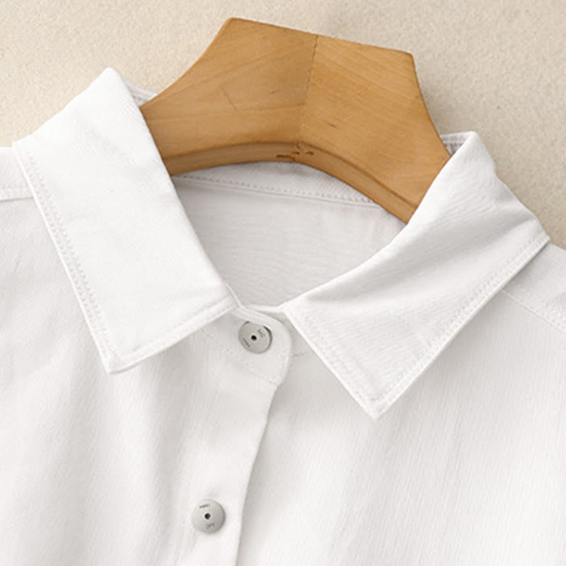 Camicia casual da donna in cotone tinta unita con colletto rialzato e maniche lunghe, motivo Buddha Stones - image 11