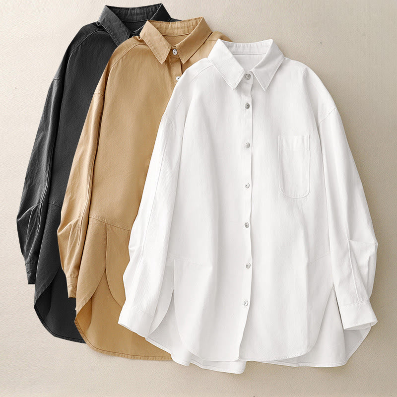 Camicia casual da donna in cotone tinta unita con colletto rialzato e maniche lunghe, motivo Buddha Stones - image 22