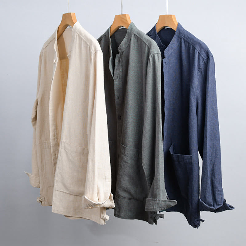 Camicie da uomo in cotone ramiè con maniche lunghe e bottoni, con tasche, motivo Buddha Stones - image 1