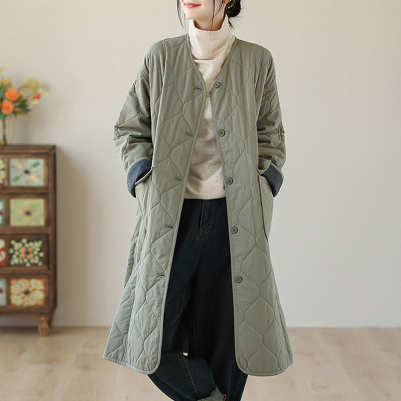 Cappotto imbottito in cotone con tasche e bottoni semplici da donna Buddha Stones - DarkSeaGreen - US14, UK/AU18, EU46 (2XL) - image 0