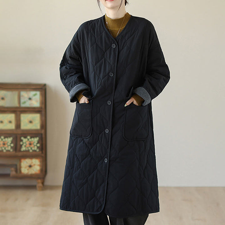 Cappotto imbottito in cotone con tasche e bottoni semplici da donna Buddha Stones - Nero - US14, UK/AU18, EU46 (2XL) - image 5