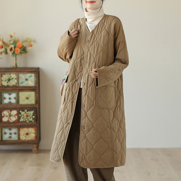 Cappotto imbottito in cotone con tasche e bottoni semplici da donna Buddha Stones - image 11