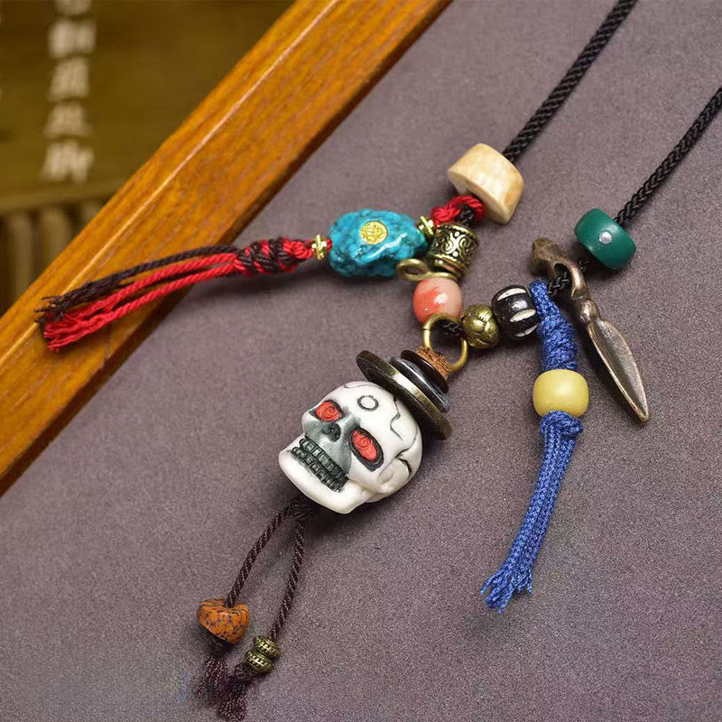 Buddha Stones Teschio tibetano Il Signore della Foresta dei Cadaveri Collana con ciondolo in corda Nuovo inizio - image 1