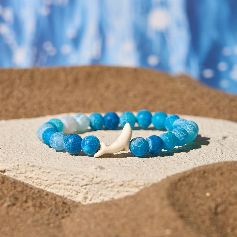 Braccialetto del coraggio in pietra naturale Buddha Stones Dolphin Crackle Agata Tormalina - Agata blu screpolata (circonferenza del polso: 15-18 cm) - image 0