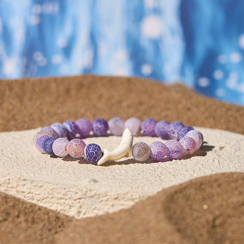 Braccialetto del coraggio in pietra naturale Buddha Stones Dolphin Crackle Agata Tormalina - Agata viola screpolata (circonferenza del polso: 15-18 cm) - image 3