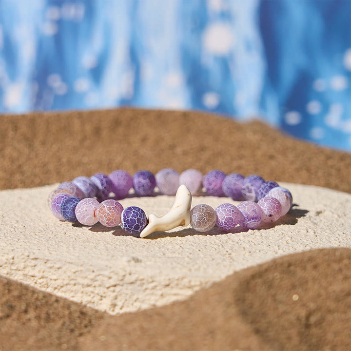 Braccialetto del coraggio in pietra naturale Buddha Stones Dolphin Crackle Agata Tormalina - Agata viola screpolata (circonferenza del polso: 15-18 cm) - image 3