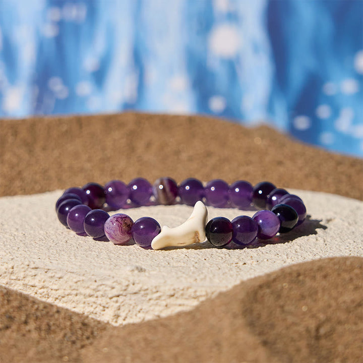 Braccialetto del coraggio in pietra naturale Buddha Stones Dolphin Crackle Agata Tormalina - Tormalina viola (circonferenza del polso: 15-18 cm) - image 7