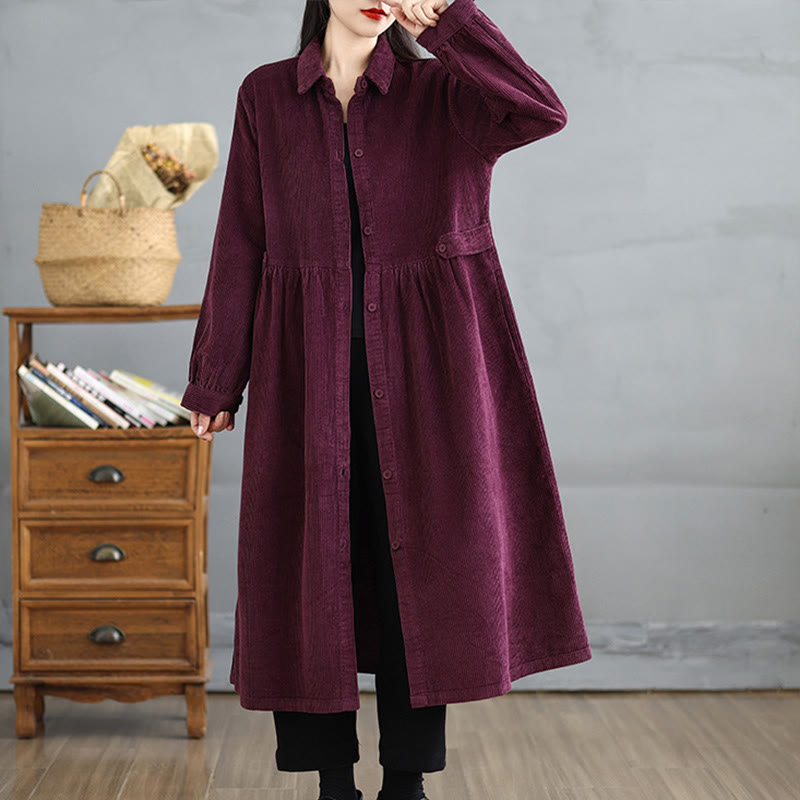 Cappotto da donna in velluto a coste di cotone con tasche e bottoni semplici, a maniche lunghe, Buddha Stones - image 20